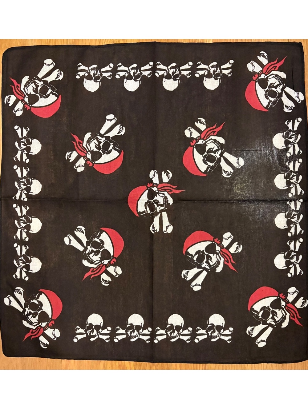 Black Pirate Skull and Crossbones Square Scarf with Red Bandanas